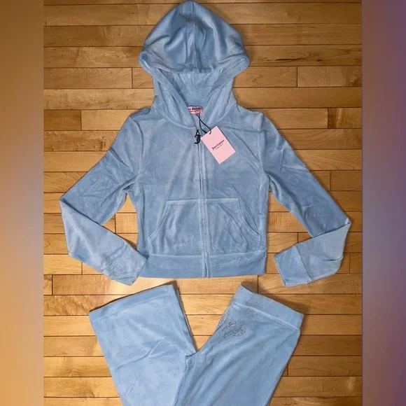 NEW! JUICY COUTURE Velour OG Bling Tracksuit Set Frosted Light Blue - Picture 6 of 8